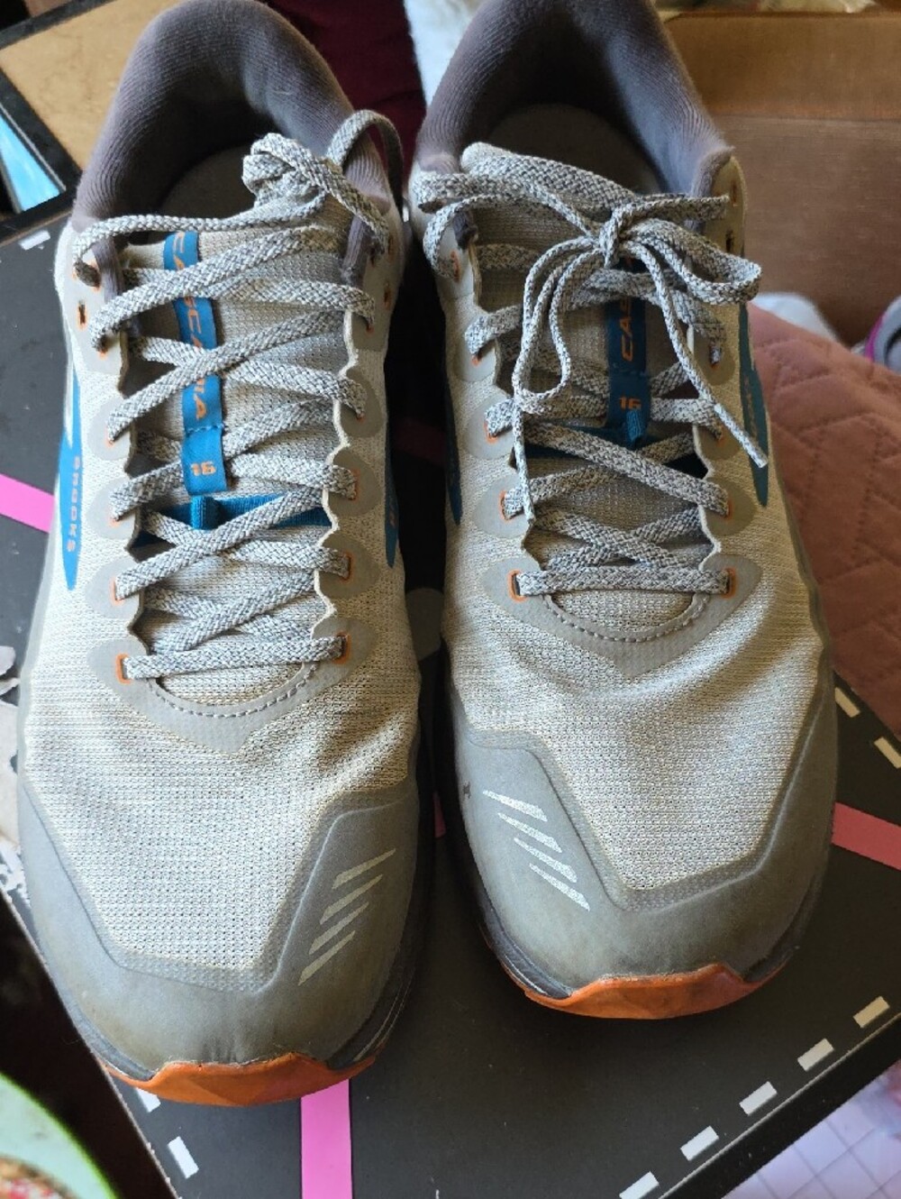 Brooks Men’s Gray and Blue Athletic Running Shoes with Orange Accents - Picture 3 of 7
